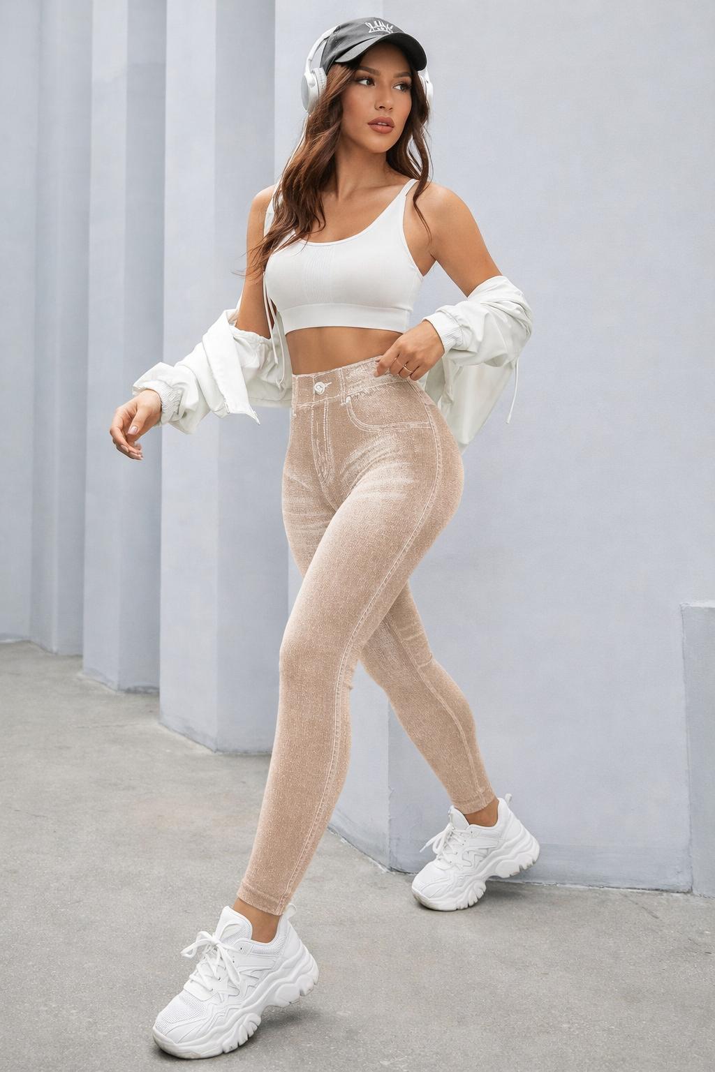 เลกกิ้งลายยีนส์ เอวสูงกระชับสัดส่วน ดูเหมือนยีนส์แต่ใส่สบายกว่า! 1633CK | Denim Print High-Waist Leggings