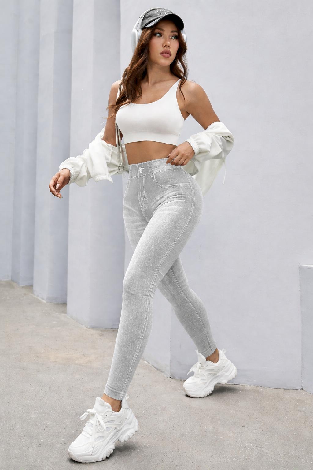 เลกกิ้งลายยีนส์ เอวสูงกระชับสัดส่วน ดูเหมือนยีนส์แต่ใส่สบายกว่า! 1633CK | Denim Print High-Waist Leggings