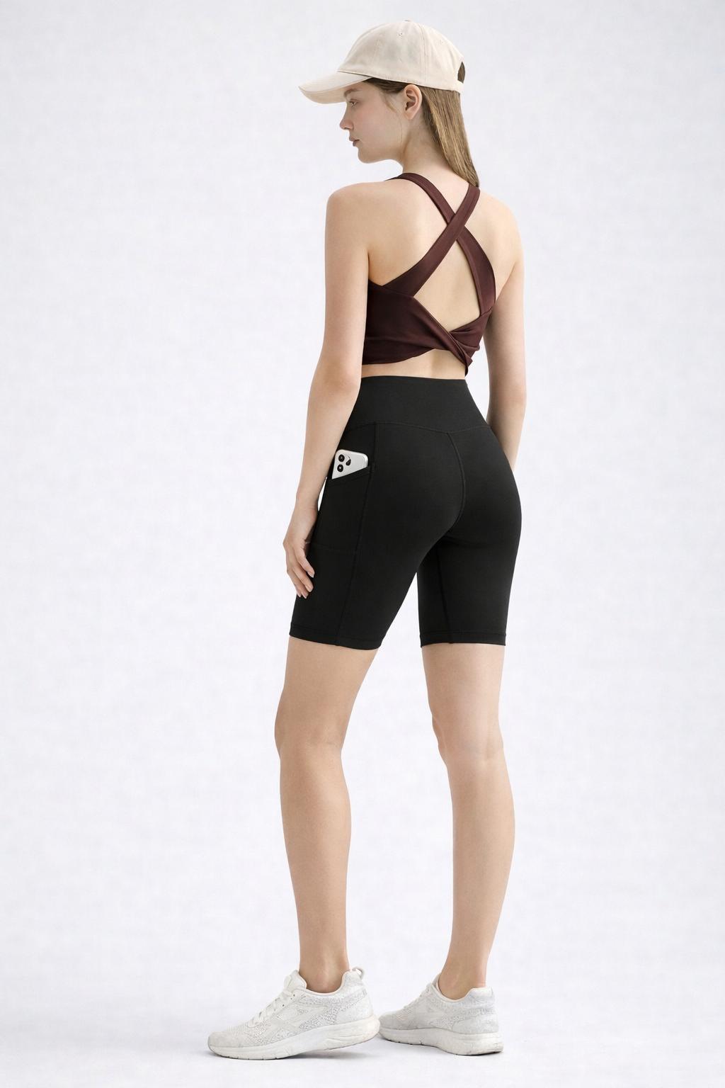 กางเกงยิมเอวสูง มีกระเป๋าข้าง กระชับสัดส่วน หลายสี | High-Waist Pocket Biker Shorts LK52048