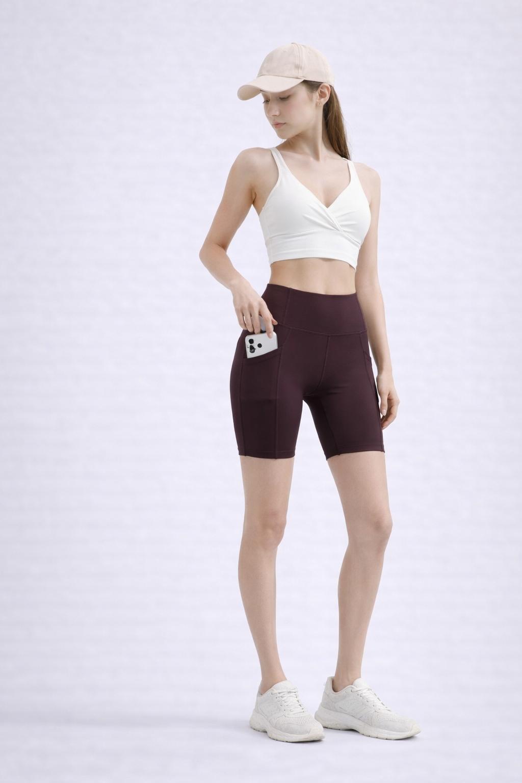 กางเกงยิมเอวสูง มีกระเป๋าข้าง กระชับสัดส่วน หลายสี | High-Waist Pocket Biker Shorts LK52048