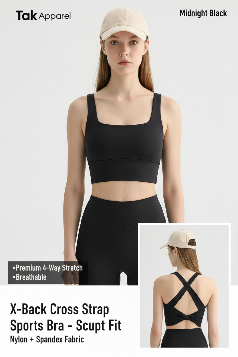Black X-Back Sports Bra - Front Main