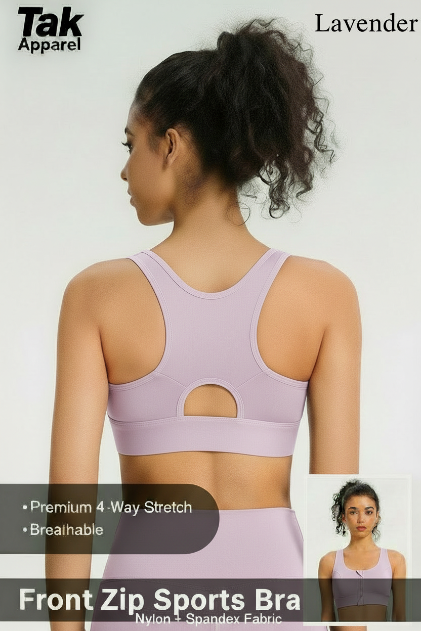 Front Zip Sports Bra - สีม่วงอ่อน
