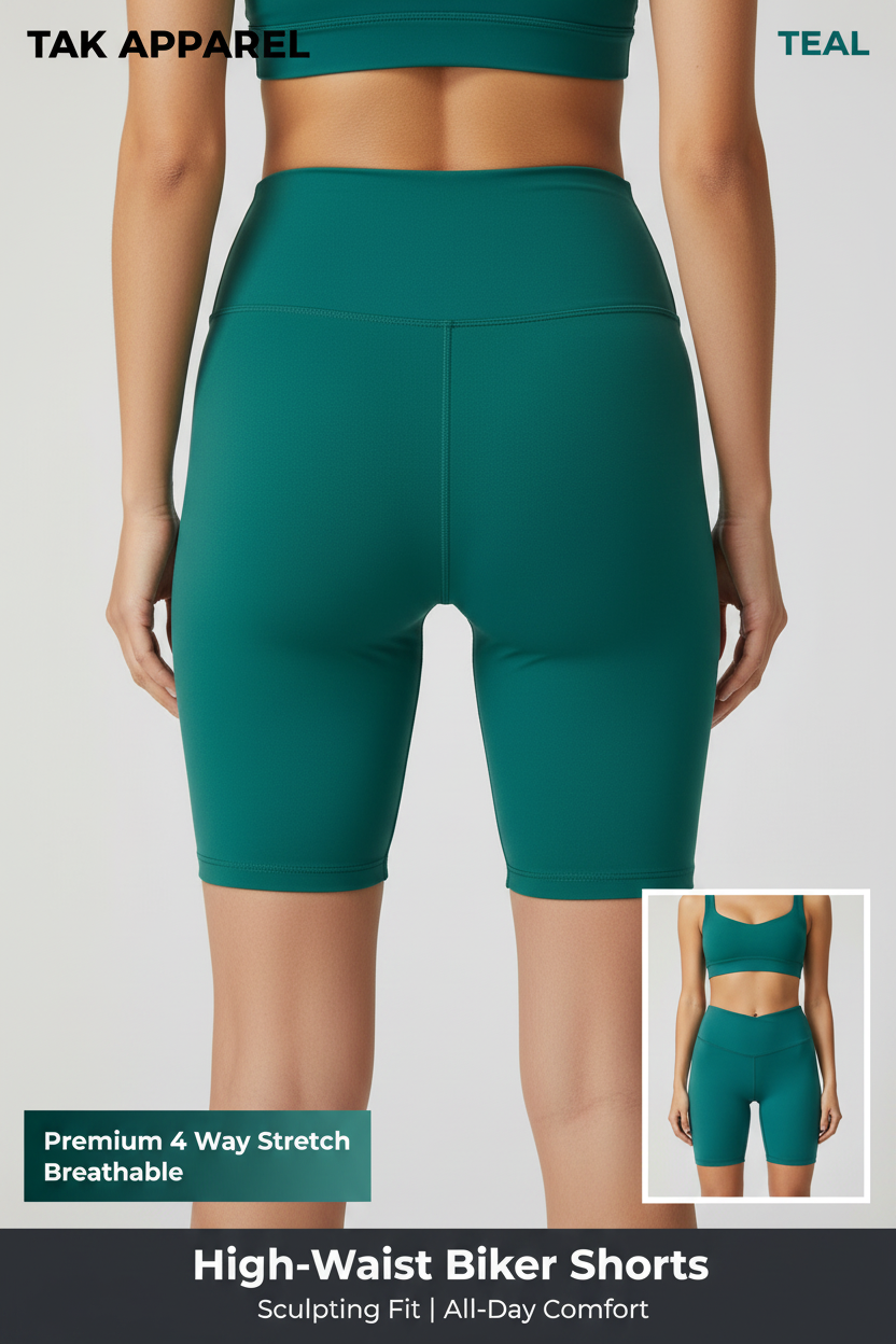 High-Waist Biker Shorts - Half Body Back