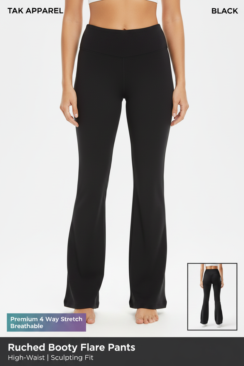 Ruched Booty Flare Pants - Black Half Body
