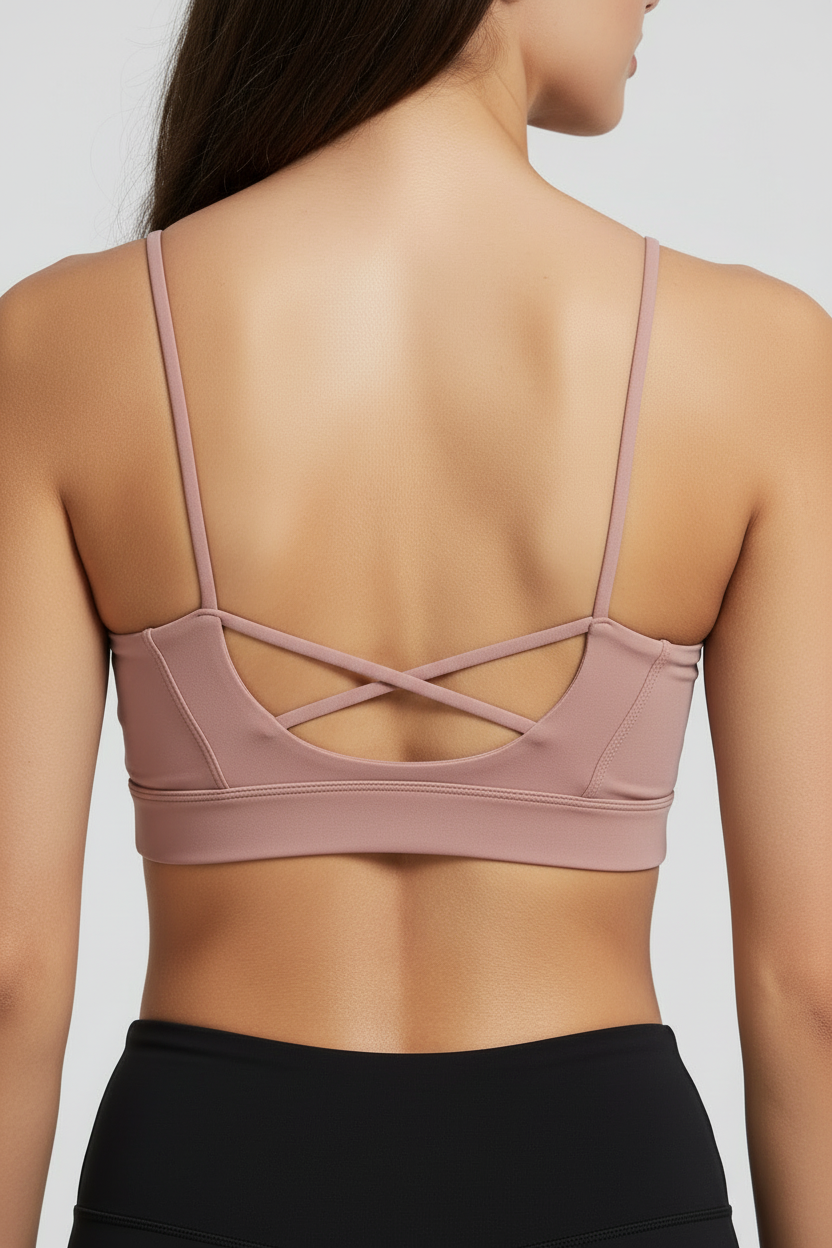 Crop Top Circle X-back สีดินชมพู ด้านหลัง