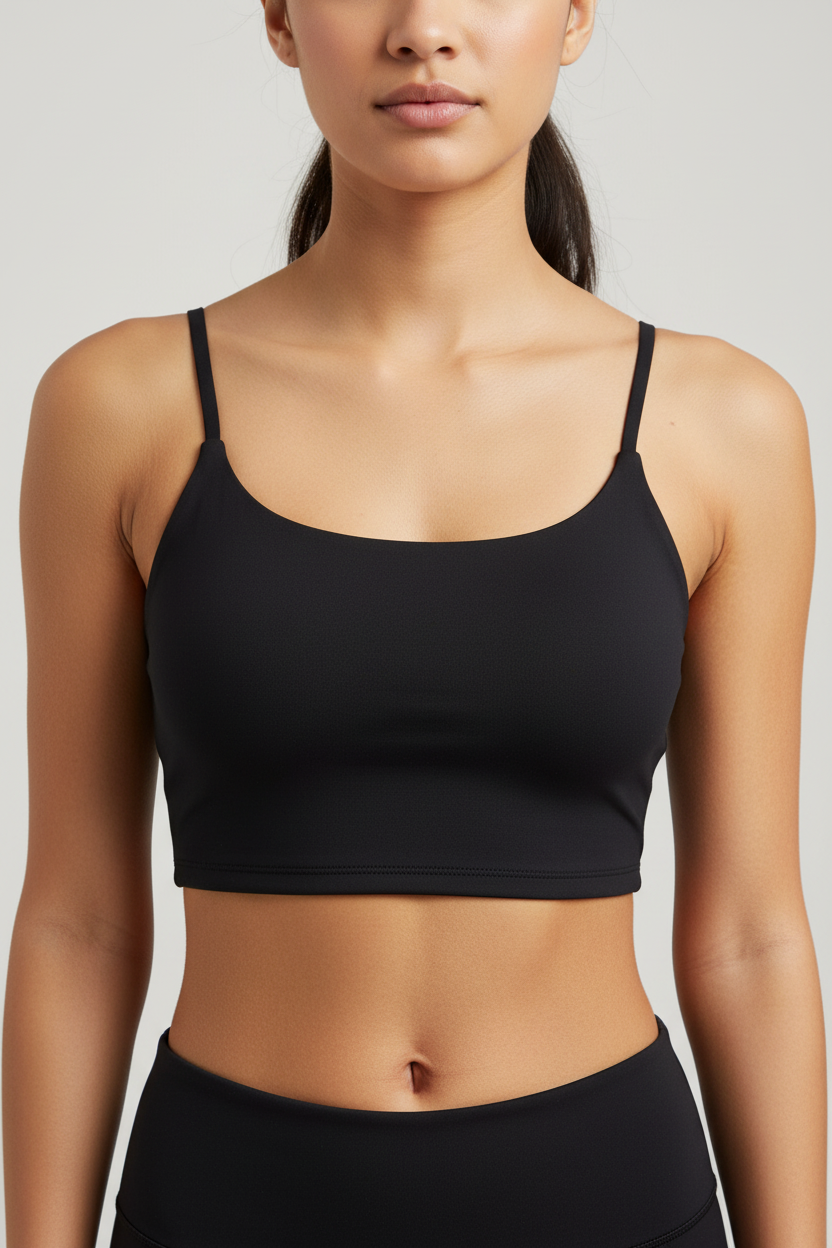 Crop Top สายเดี่ยว X-back สีดำ ด้านหน้า