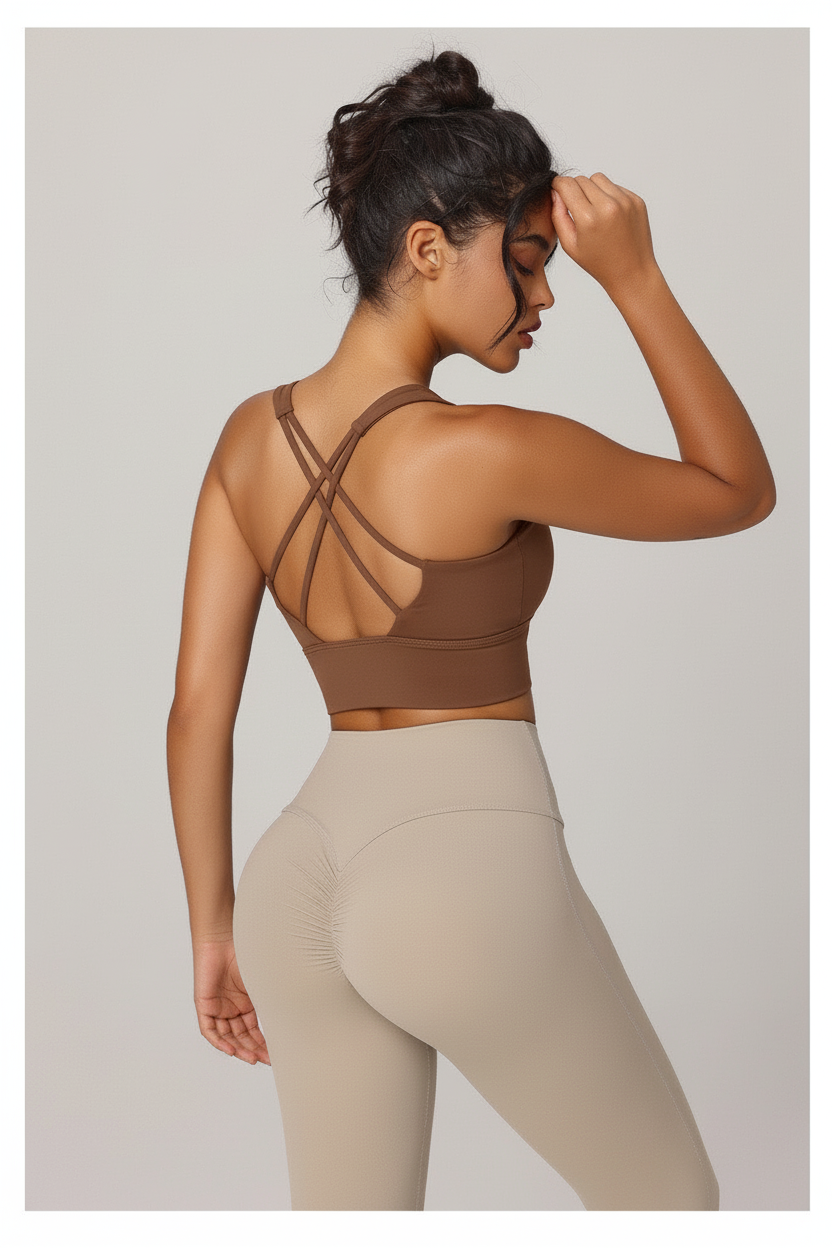 เสื้อกีฬา Cross-Back สีชาน้ำตาล ด้านหลัง | Brown Tea Sport Top Back