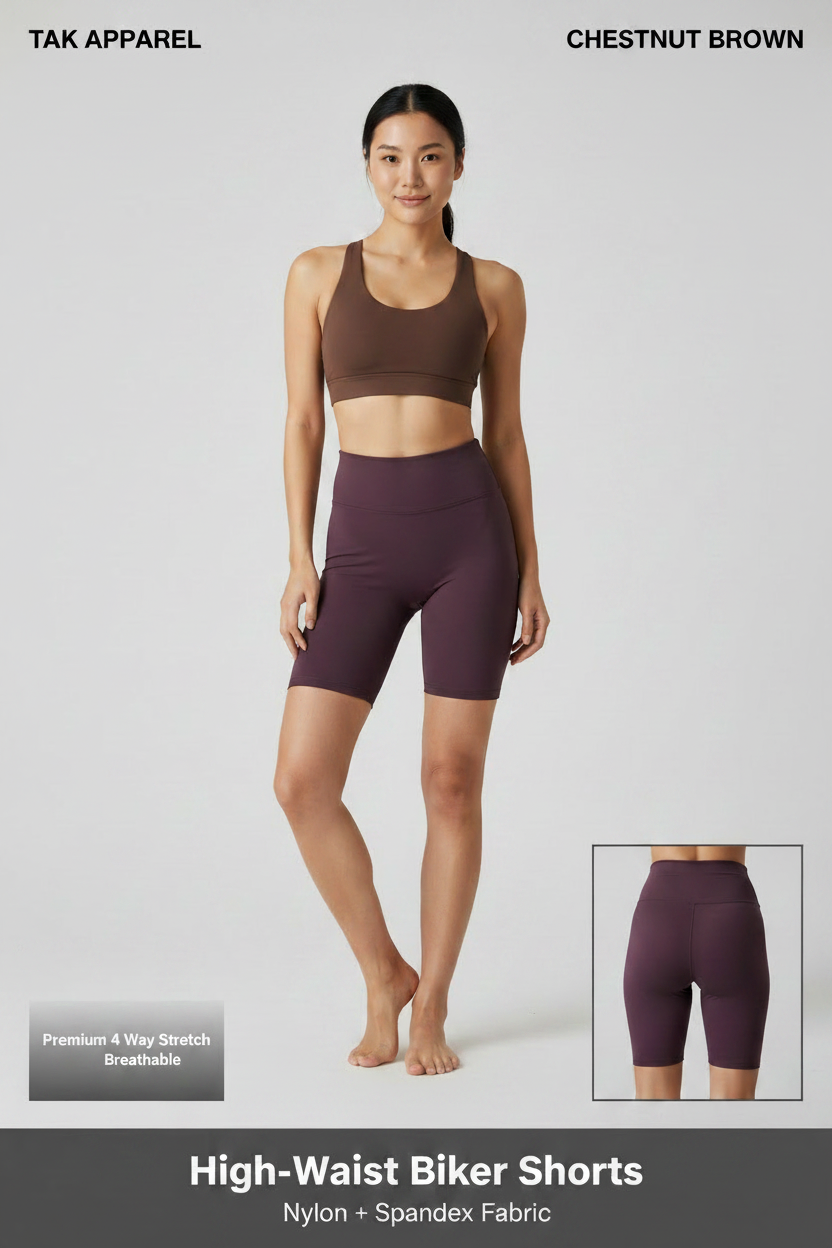 High-Waist Biker Shorts - Chestnut Brown