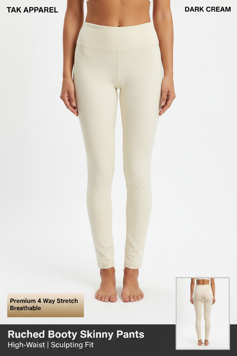 Ruched Booty Skinny Pants - Dark Cream Front Half Body