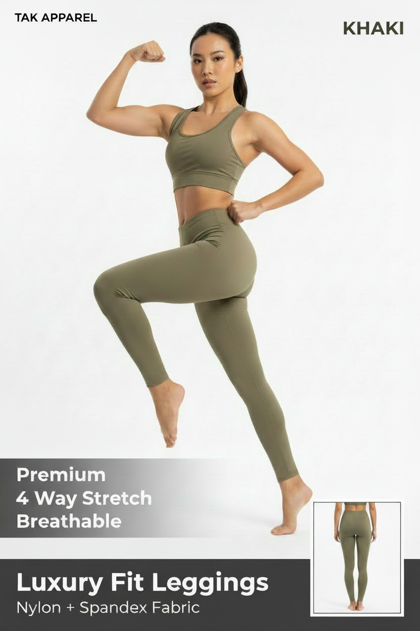 Luxury Fit Leggings Khaki - lower half inset view