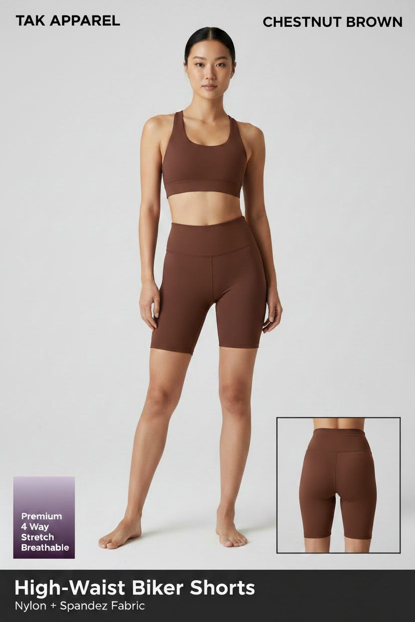 High-Waist Biker Shorts - Chestnut Brown
