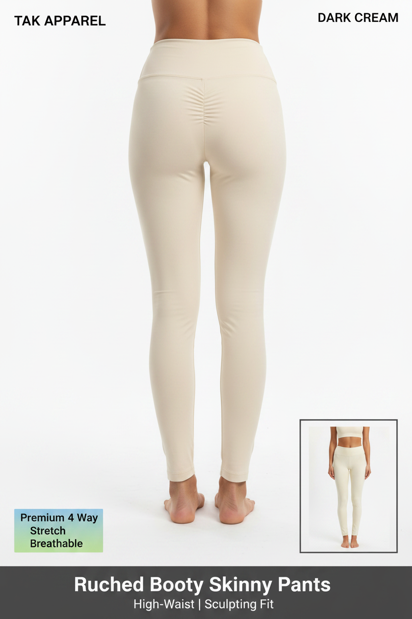 Ruched Booty Skinny Pants - Dark Cream Back Main Front Inset