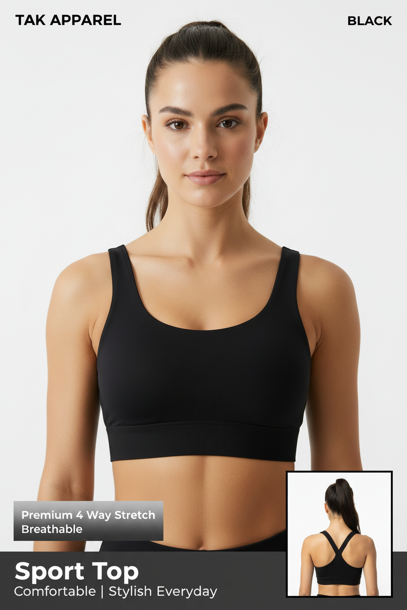 Sport Top - Black Upper Half Front