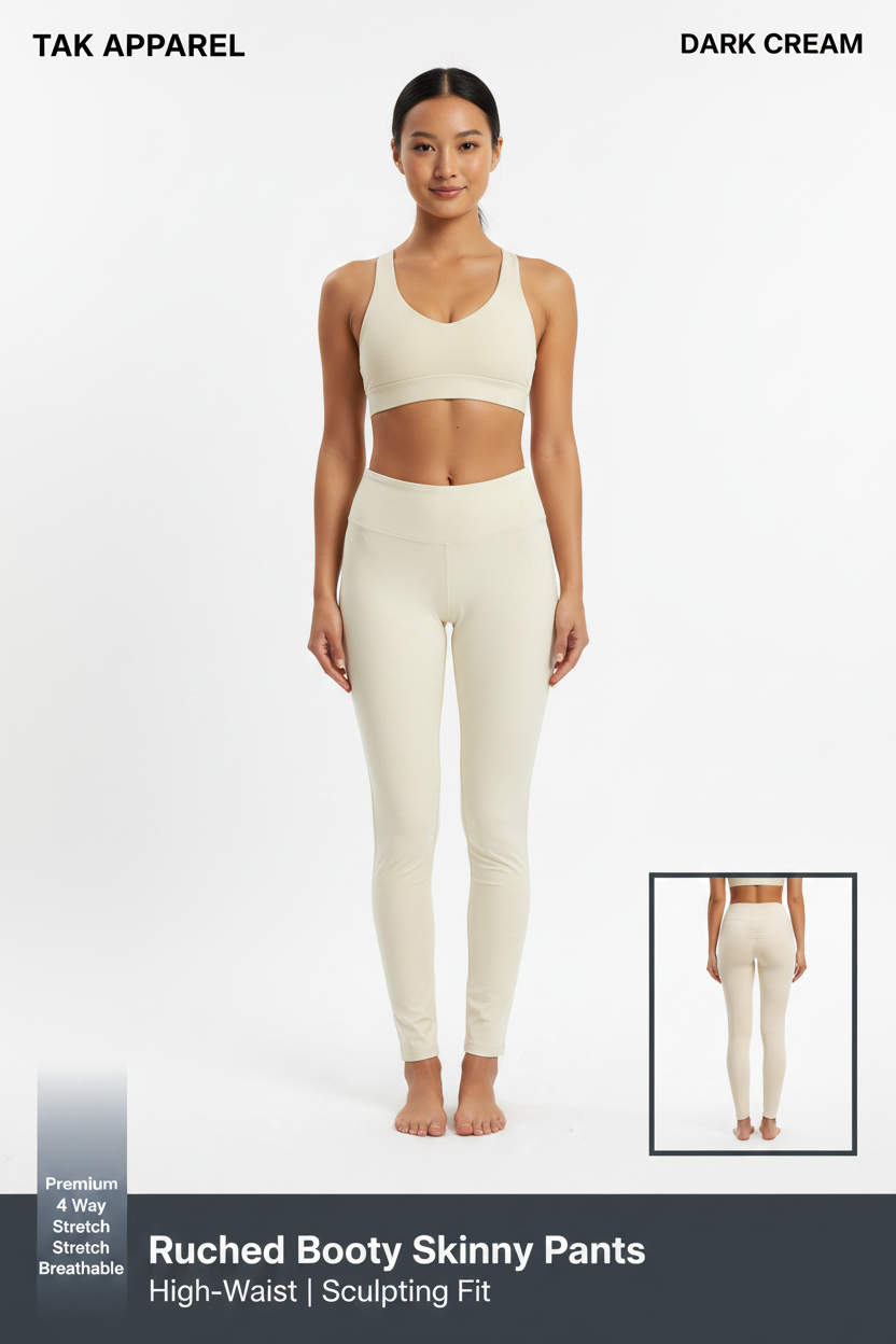 Ruched Booty Skinny Pants - Dark Cream