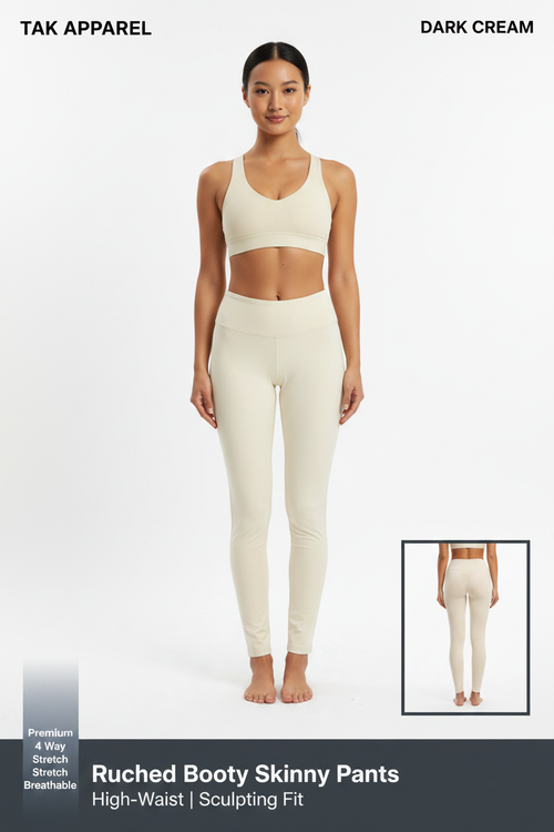 Ruched Booty Skinny Pants - Dark Cream