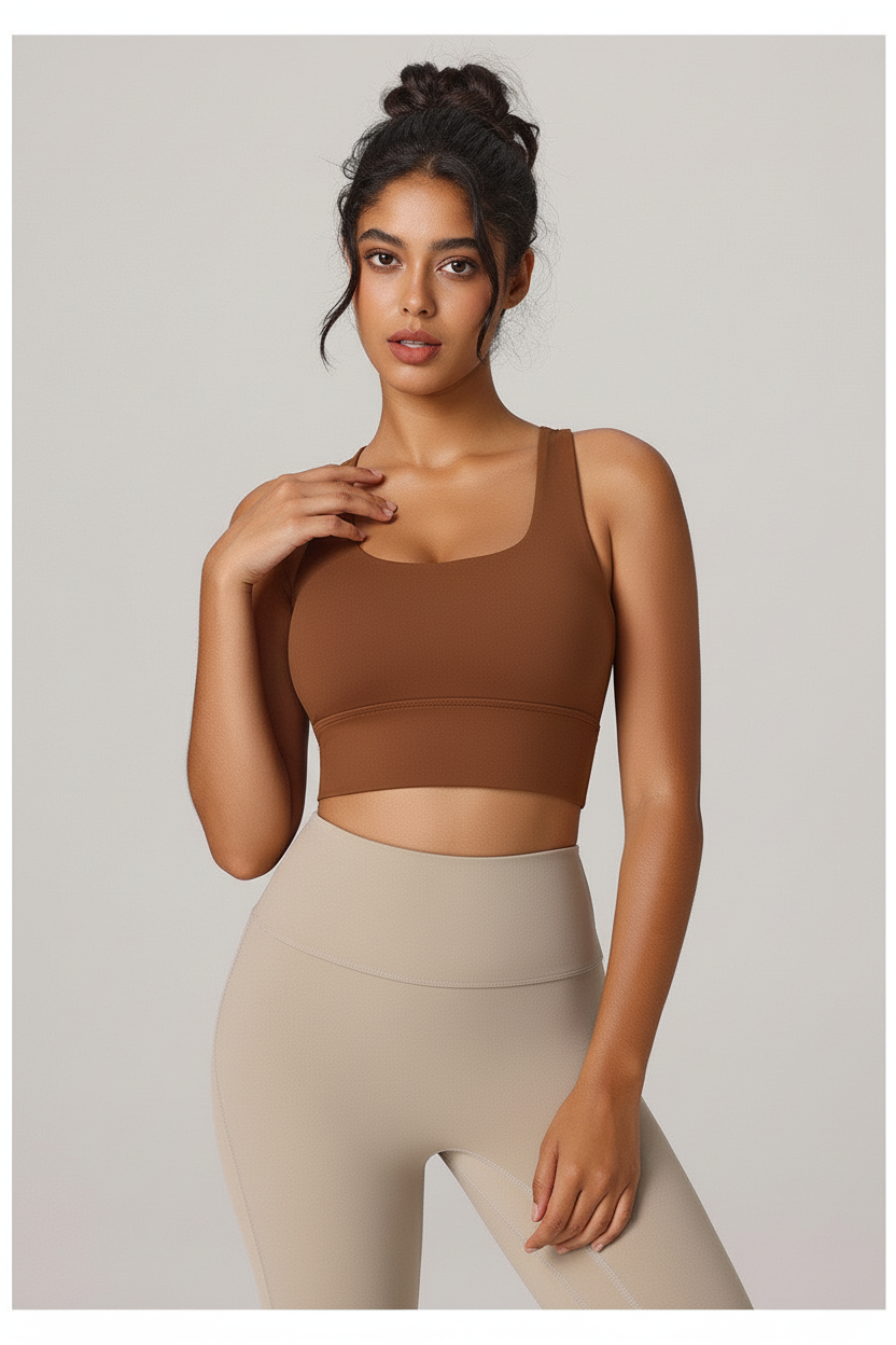 เสื้อกีฬา Cross-Back สีชาน้ำตาล ด้านหน้า | Brown Tea Sport Top Front
